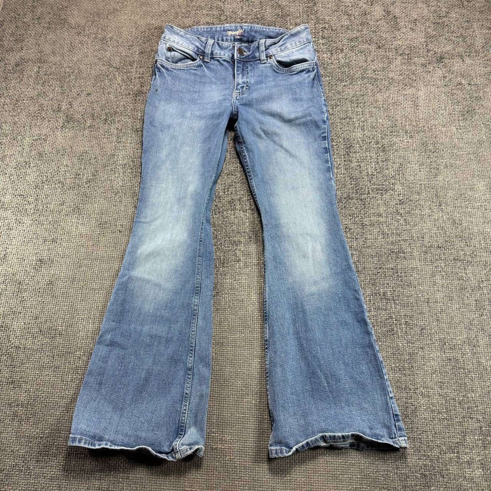 Wrangler Flare Leg Jeans Womens 30x31 Medium Wash Blue Y2K Boho Western Denim